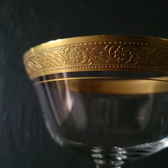 Vintage Tiffin-Franciscan Rambler Rose Gold-Rimmed Champagne Coupe Floral Design - Picture 2 of 5